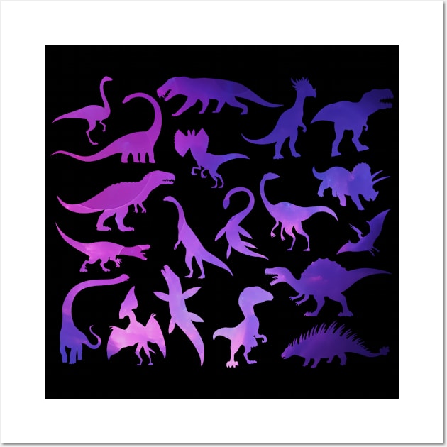 Colorful Dinosaurs Pattern Wall Art by Celestial Mystery